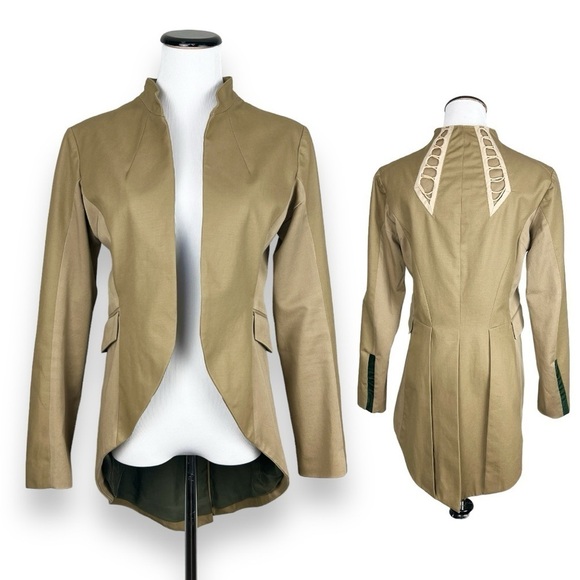 Rag & Bone Tan Open Front Tailcoat Blazer Jacket w/ Back Lace Detail - Size 2 - Picture 1 of 14